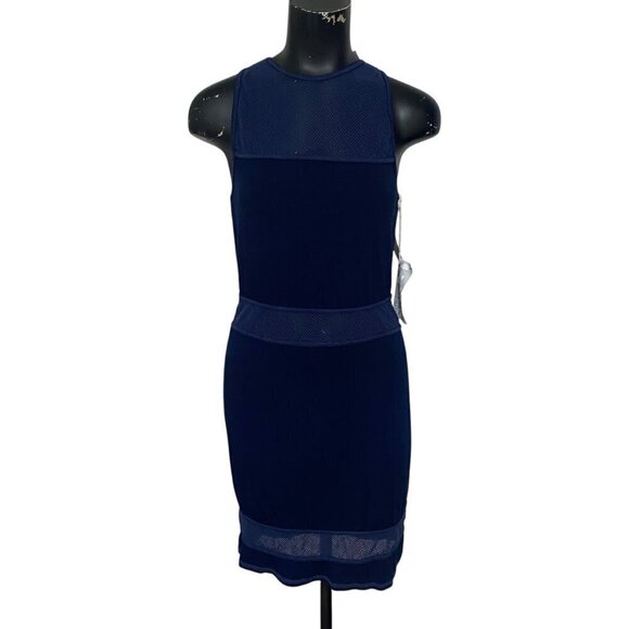 NEW YFB Fabric and Net Body-con Dress in Navy Blue Size Large - Picture 1 of 7